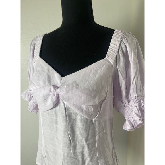 NWT Nine West Cottage Western Boho Puffed Sleeve Ruffles V-neck Top Lilac L - Picture 4 of 10